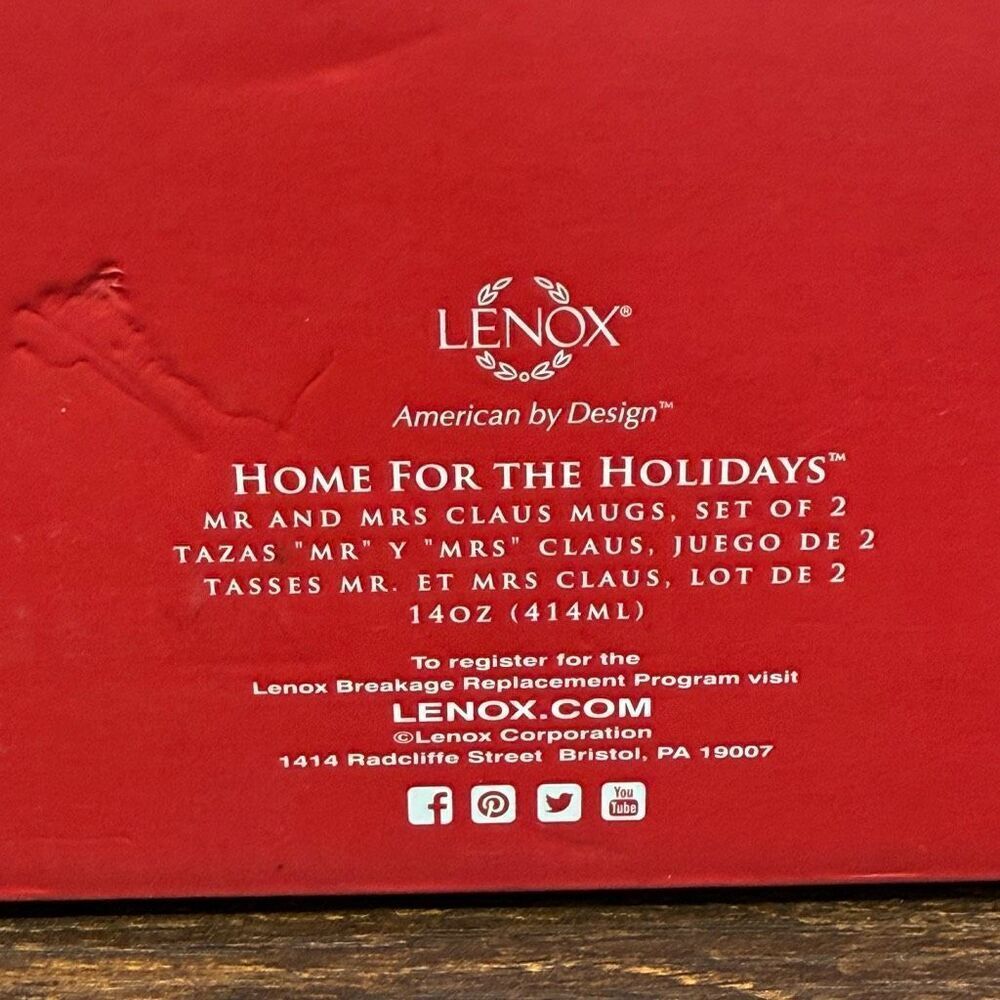 LENOX HOLIDAY 2p Set MR & MRS CLAUS MUGS 14 OZ - Picture 5 of 8